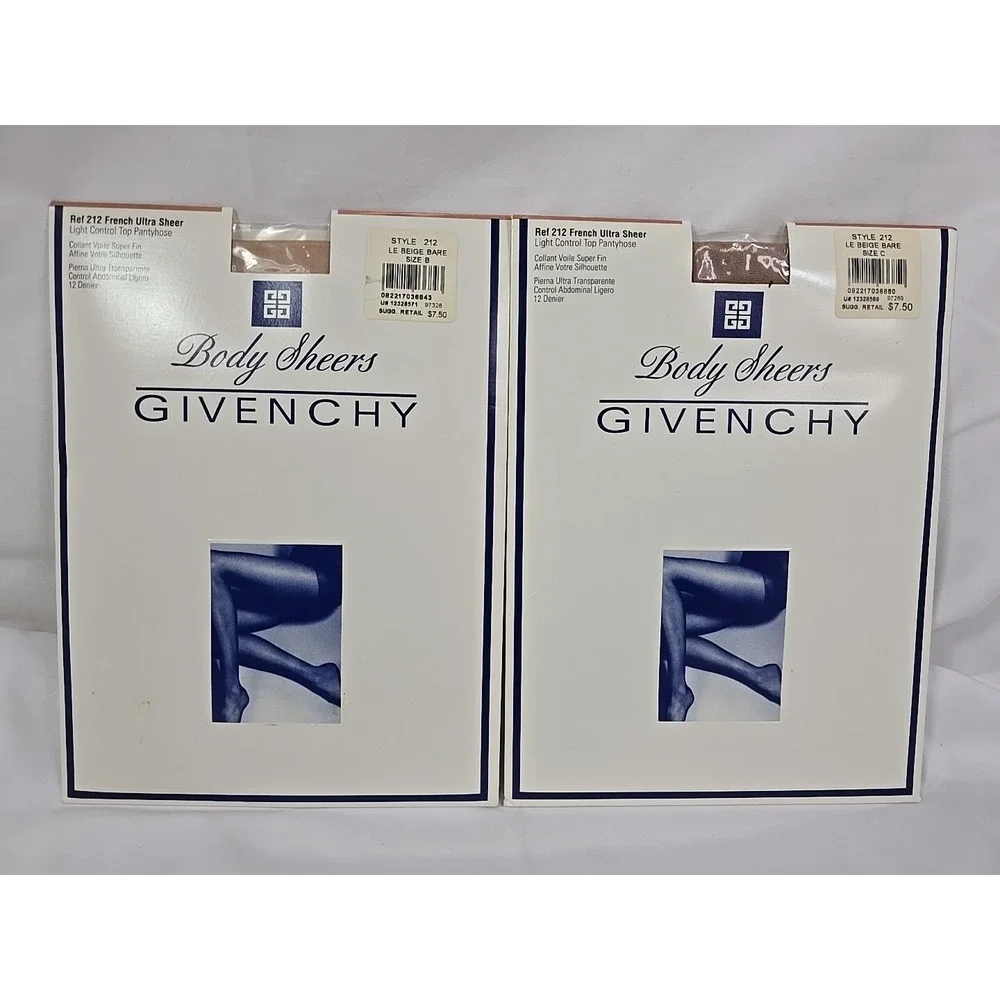 (2) GIVENCHY‎ Pantyhose French Ultra Sheer Light Control Top Sz B Le Beige 212
